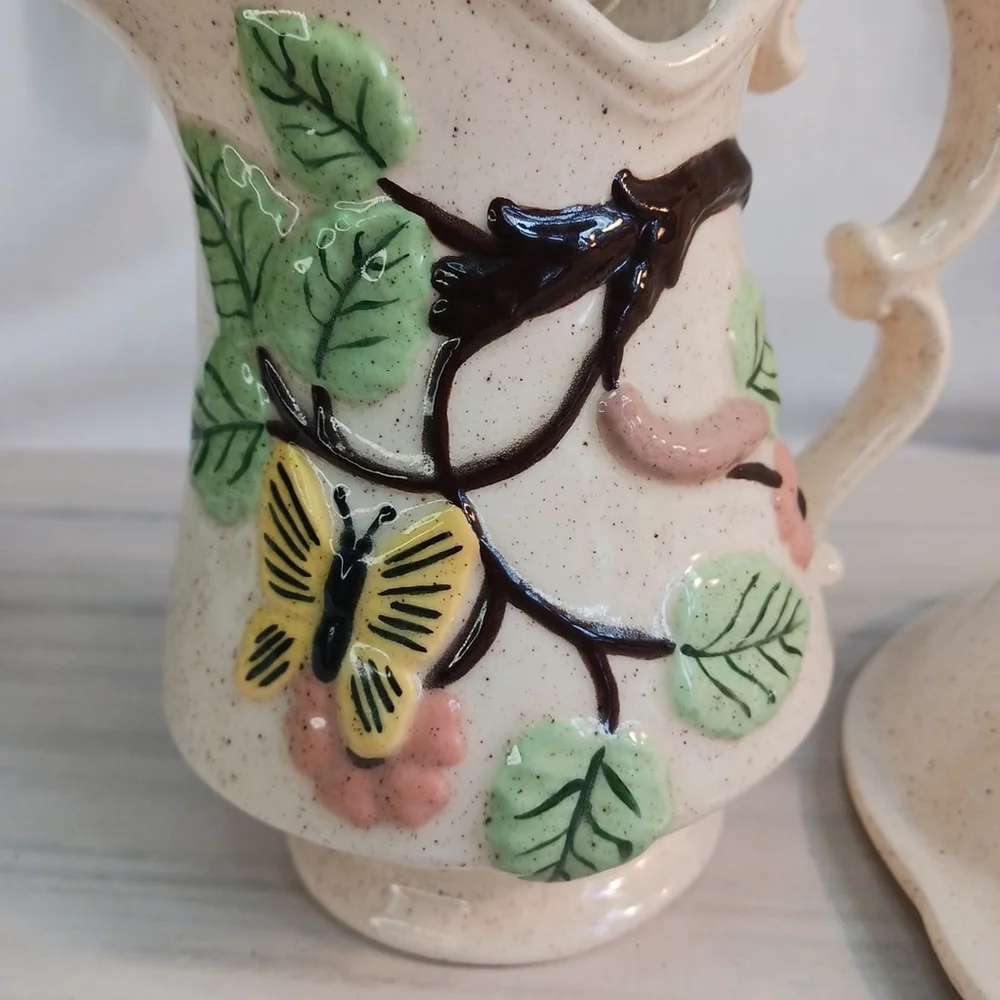 Vintage Butterfly Pitcher Set Ceramic Retro